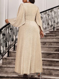 EVE Plus Size Sequin Flare Sleeve Maxi Dress GAWE-6789