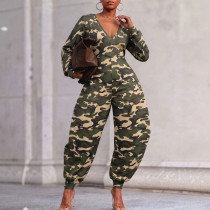 EVE Camouflage Printed V Neck Loose Jumpsuit GQLK-6620