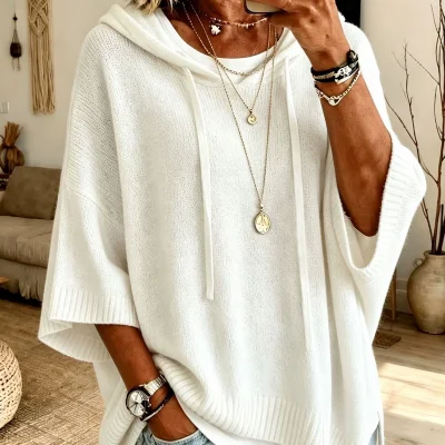 EVE Plus Size Long Sleeve Knits Drawstring Hooded Sweatshirt GSXL-GCY-1523