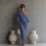 EVE Plus Size Off Shoulder Long Sleeve Maxi Dress GSXL-A-YL6001