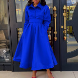 EVE Plus Size Long Sleeve Solid Color Midi Dress(With Belt) GATE-532