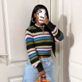 EVE Contrast Color Stripe Long Sleeve Knits Top MXBF-Q26TP149