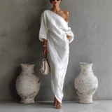 EVE Plus Size Off Shoulder Long Sleeve Maxi Dress GSXL-A-YL6001