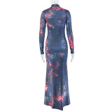 EVE Printed Long Sleeve Maxi Dress GJYO-JD303551