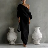EVE Plus Size Off Shoulder Long Sleeve Maxi Dress GSXL-A-YL6001