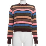 EVE Contrast Color Stripe Long Sleeve Knits Top MXBF-Q26TP149