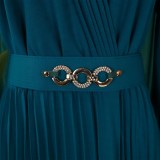 EVE Plus Size V Neck Solid Color Midi Dress GATE-497