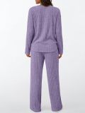 EVE Solid Color Long Sleeve V Neck Pajamas Two Piece Pant Set GSXL-HD9913