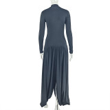 EVE Solid Color Long Sleeve Ruched Maxi Dress GJYO-JD302895