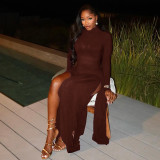 EVE Solid Color Long Sleeve Ruched Maxi Dress GJYO-JD302895
