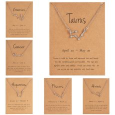 Shiny Crystal Star Zodiac Sign 12 Constellation Pendent Necklaces 