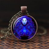 12 Constellations Zodiac Sign  Glass Cabochon Pendant Necklace