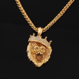 Crown Lion Head Luminous Pendant Necklace Inset Glow in the Dark 