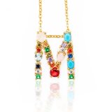 Initial Multicolor Letter Shinning Necklace 