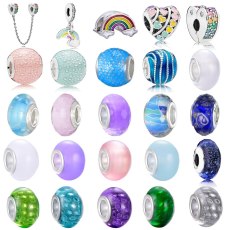 Rainbow Heart Enamel Charms Beads DIY