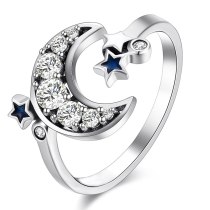 Sparkling Star And Moon Adjustable Finger Ring