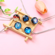 Luminous Galaxy Moon Necklace Double Sided Glass Jewelry