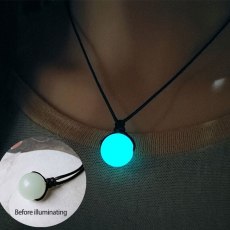 Glowing Gem Charm Jewelry  Leather Rope Pendant Hollow Luminous Stone Necklace