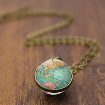 Earth World Map Pendant Double Sided Glass