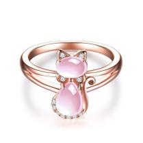 Romantic Rose Gold Color Cute CZ Pink Opal Crystal Cat Finger Ring