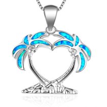 Blue Fire Opal Beach Coconut Tree Chain Pendants Necklaces