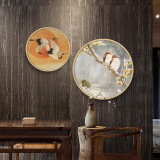 Chinese Decorative Round Frame Solid Wood Painting Flower And Bird Wall Painting