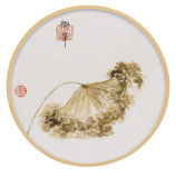 Chinese Style Living Room Painting Round Flower And Bird Painting