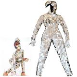 Sparkly Silver Sequins Women Jumpsuit Full Mirror Leggings Prom Celebrate Outfit Performance Clothes