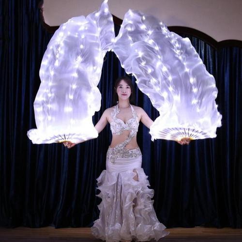 Belly Dance Silk Fan Veil LED Fans Light Up Shiny Pleated Carnival LED Fans Stage Performance Props Accessories Costume