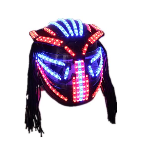 LED Helmet Singer Stage Dress Outfits Armor Glowing Full Face Mask Hat Headwear Bar Show Christmas Ballroom Dance