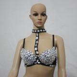 Female Sexy Silver Sparkling Diamond LED Bra Handmade Diamond Brassiere Night Club Crystal Bras