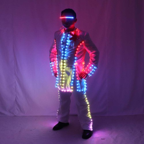 Full Color Smart LED Court Suit Europe Style Court Marshal Clothing Groom Wedding Mens Suits Light EDM Music Party Stage Singer