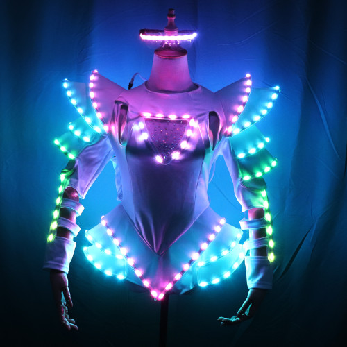 LED Female Warrior Suits Luminous Costume Suits Light Clothing for Women Ballroom Dance Glowing Dress China Ladies Accessories