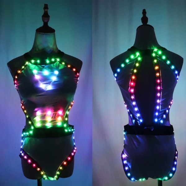 Full Color LED Light Club Dresses LED Sexy Bikini Bra Glow Dance Bar Nightclub GOGO Singer Performance Costume