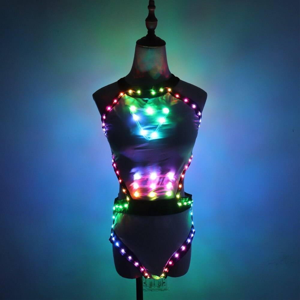 Full Color LED Light Club Dresses LED Sexy Bikini Bra Glow Dance Bar ...