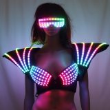 Full Color Laser LED Bra Colorful Shoulder Dance Costumes luminous Vest For Ballroom Bar DJ Disco Party Event Singer Sexy Wears
