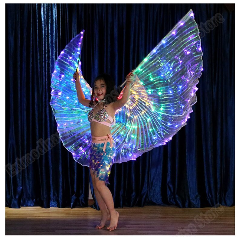 Kids LED Isis Wings Sticks Belly Dance Wing Stage Performance Girls Multi Colors Wings Led