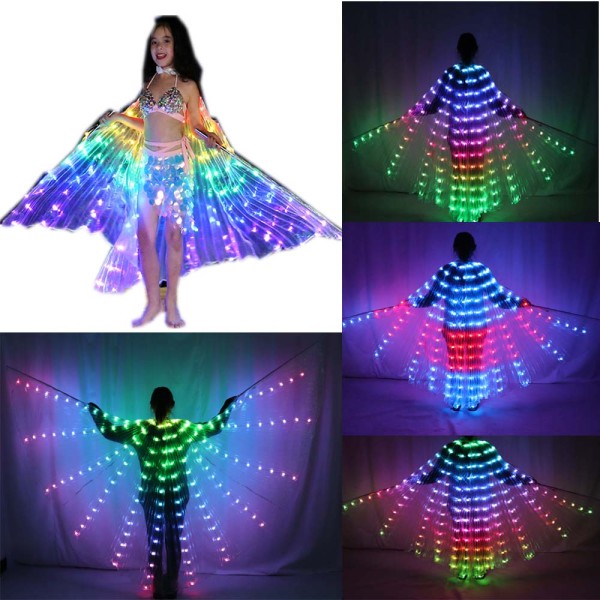 Kids LED Isis Wings Sticks Belly Dance Wing Stage Performance Girls Multi Colors Wings Led Butterfly Light Up 360 Degrees