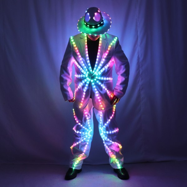 Full Color LED Suit Costumes Clothes  Lights Luminous Stage Dance Performance Show Dress Growing Light Up Armor for Night Club