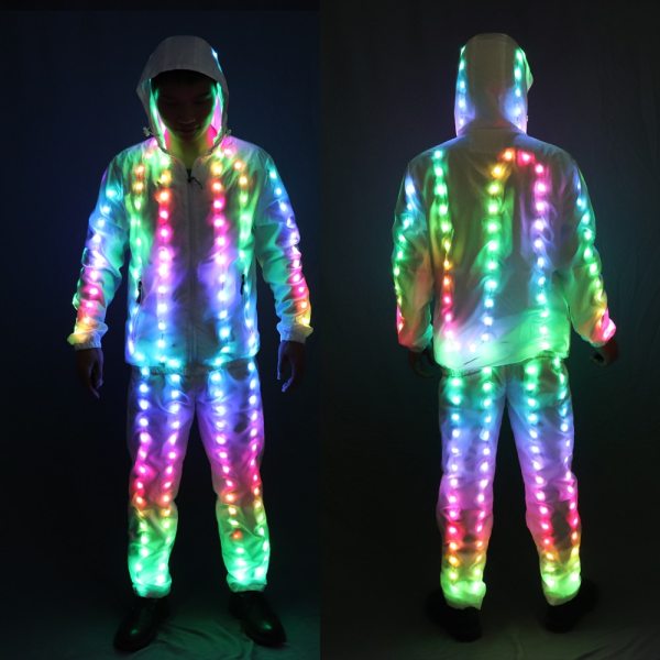 Full Color Pixel LED Lights Jacket Coat Pants Costumes Suit Light UP Rave Creative Outer Stage Costume Xmas Party Fancy Dress