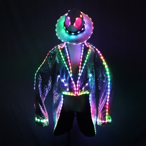 Fashion Swallowtail LED Tuxedo Luminous Costumes Glowing vestidos LED Clothing Show Men LED Clothes Dance Accessories