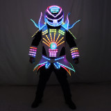 Full Color LED Robot Suit Party Performance Wears Armor Colorful Light Mirror Clothe Club Show Outfits Helmets