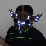 Full Color LED Luminous PU Leather Steampunk Mask Women Men Punk Wings Rivets Halloween Cosplay Gothic Mask Props