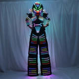 LED Robot Costume Traje LED Suit Dress Clothes Stilt Walking Luminous Jacket With Laser Gloves Predator Lighted Helmet