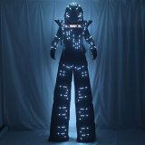 LED Robot Costume Clothes Full Color Chest Display White Silver Leather Stilt Walking Luminous Suit Jacket Laser Glove Helmet