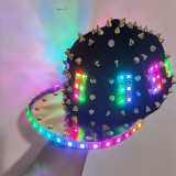 Woman Men LED Light Up Flashing Sequin Jazz Hat Cap Bow Tie Glow Rave Party Wedding Concert Bar Parade Adult Dance Show Wear