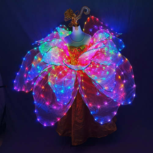 Full Color LED Petal Skirt Flower Opening Dance Big Swing Dress Modern Dance Performance Dress LED Robot Suit Blossom Long Dress