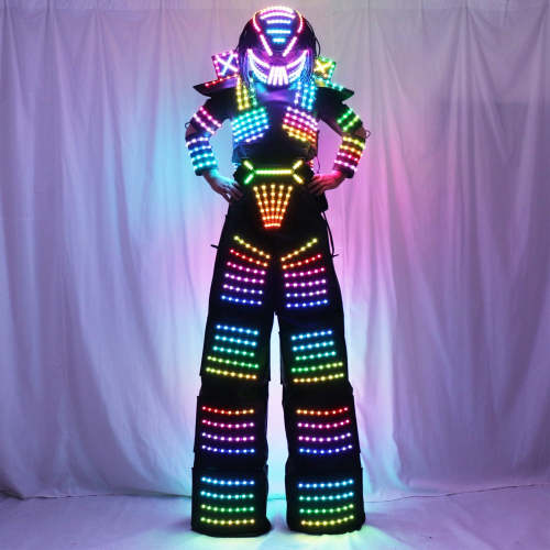 LED Robot Costume Traje LED Suit Dress Clothes Stilt Walking Luminous Jacket With Laser Gloves Predator Lighted Helmet