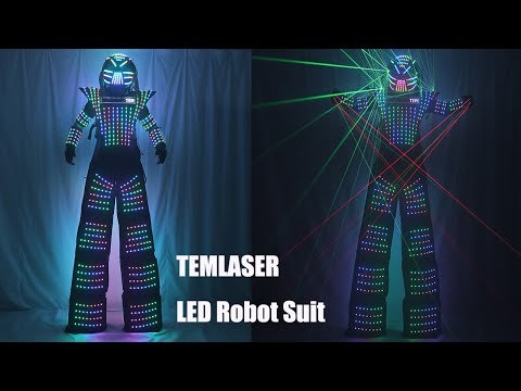 LED Robot Costume Clothes Laser Shoulder Vest White Silver Leather Stilt Walking Luminous Suit Jacket Laser Glove Helmet