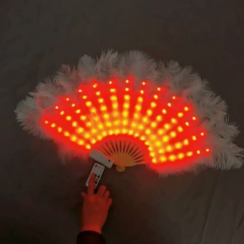 Full Color Ostrich Feathers LED Fan Performance Dancing Lights Fans Night Show Singer DJ Costumes Halloween Party Gifts